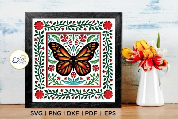 3D Butterfly Floral Shadow Box SVG