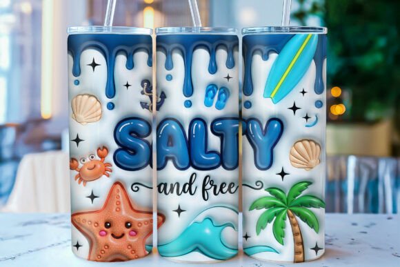 3D Inflated Beach Tumbler Wrap PNG