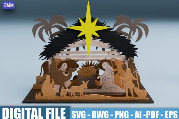 3D Nativity Manger Sign SVG DXF