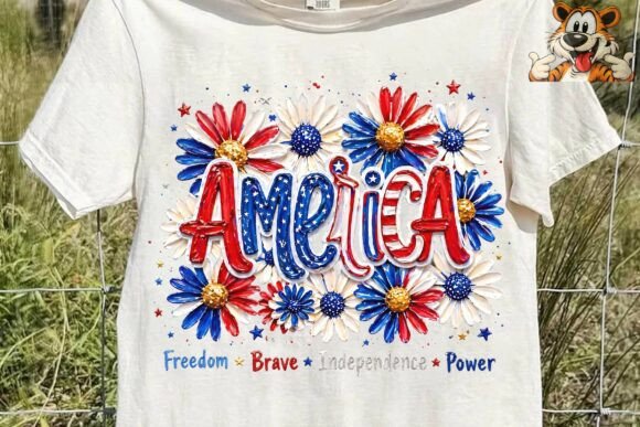 America Patriotic Floral 3D PNG Clipart Evaluation