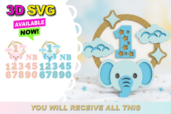 Baby Months Elephant 3D SVG