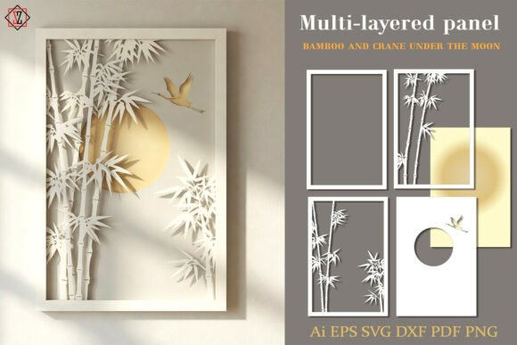Bamboo Crane Moon 3D Paper Cut Art