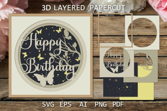 Birthday Layered Papercut 3D Butterfly Design