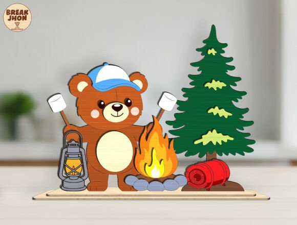 Camping Bear 3D Layered SVG: A Detailed Look at a Multi-Layered Laser Cut Design