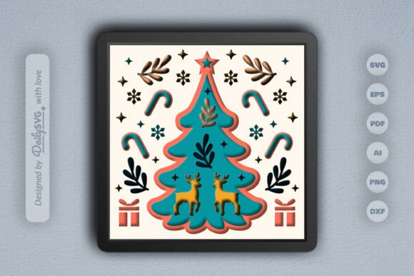 Christmas Tree Scandinavian Folk Art 3D
