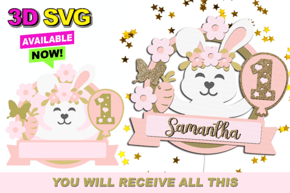 Cute Rabbit Shaker Cake Topper 3D SVG