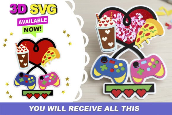 Gamer Love Cake Topper 3D SVG