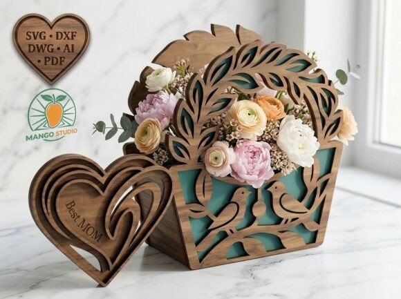 Gift Basket with Birds 3D SVG DXF 3mm